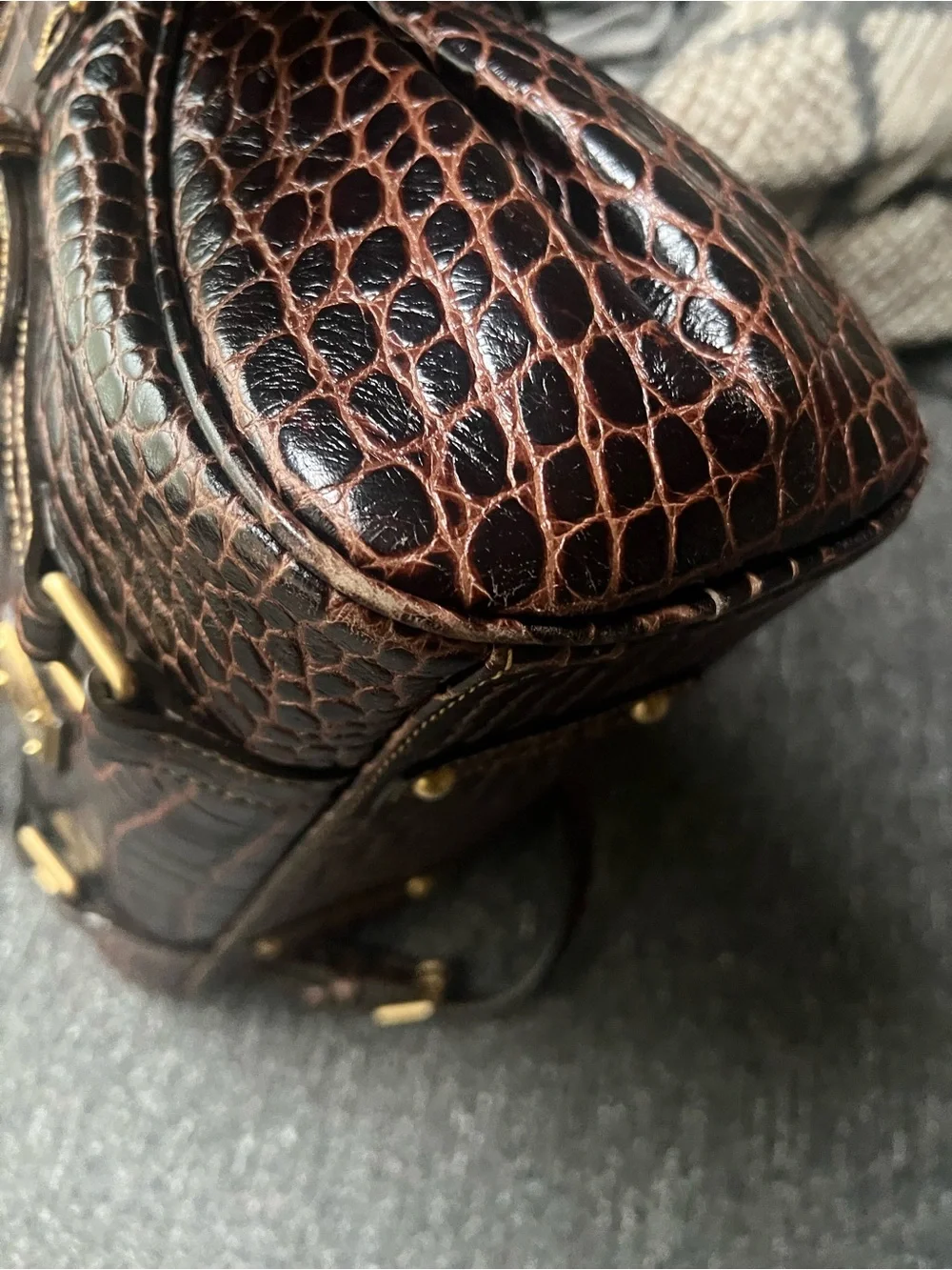 Dooney & Bourke Dark Brown Croc-Embossed Leather Satchel